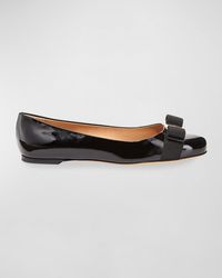 Ferragamo - Varina Patent Leather Bow Ballerina Flats - Lyst