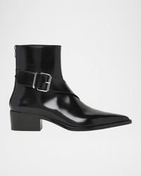 McQueen - Apos;S Leather Buckle-Strap Zip Ankle Boots - Lyst