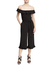 MICHAEL Michael Kors Off-the-shoulder Ruffle-trim Cropped Jumpsuit - Black
