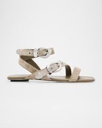 Stuart Weitzman - Maven Suede Buckle Flat Sandals - Lyst