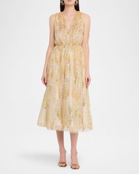 MILLY Kinsley Floral Sequin Lace Midi Dress in Metallic | Lyst