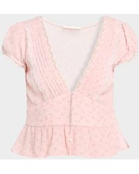 LoveShackFancy - Bondy Floral Peplum-Hem Top - Lyst