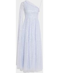 Needle & Thread - Scatter Dot One-Shoulder Sequin Ankle Gown - Lyst