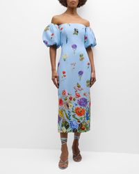 Cara Cara - Karene Floral Crepe Puff-sleeve Midi Dress - Lyst
