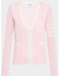 Thom Browne - V-Neck 4-Bar Fine Merino Wool Cardigan - Lyst
