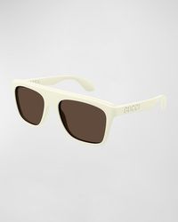 Gucci - Logo-cutout Acetate Rectangle Sunglasses - Lyst