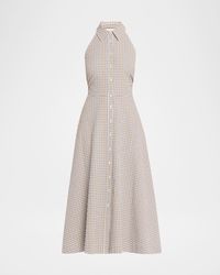 veronica beard mackey gingham seersucker halter dress Mackey Gingham Halter Neck Stretch Cotton Dress (Women)