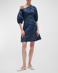 Figue - Darcy Flower Eyelet Embroidered One-Shoulder Puff-Sleeve Mini Dress - Lyst