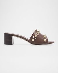 Stuart Weitzman - 50Mm Perry Embellished Leather Slide Sandals - Lyst