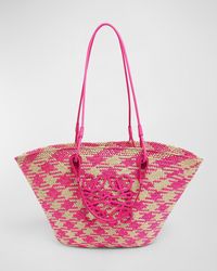 Loewe - X Paula's Ibiza Medium Anagram Basket Tote Bag In Checkered Iraca Palm With Leather Handles - Lyst