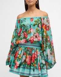 Dolce & Gabbana - Floral-Print Balloon-Sleeve Off-The-Shoulder Silk Blouse - Lyst