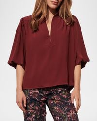 Figue - Dani Lantern-Sleeve Split-Neck Top - Lyst