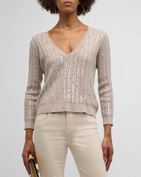 L'Agence - Trinity Sequin Cable-Knit Sweater - Lyst