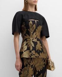 Lela Rose - Floral-Embroidered Cutout Top - Lyst