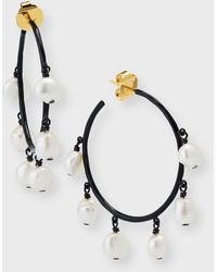 Nest - Skinny Hoop Earrings With Baroque Pearls - Lyst