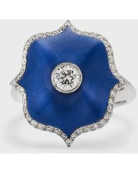 Bayco - Platinum, Blue Ceramic And Round Diamond Ring, Size 6 - Lyst