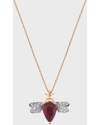 BeeGoddess - Diamond And Ruby Bee Necklace - Lyst