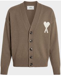 Ami Paris - Apos;S Intarsia Ami De Coeur Wool And Cotton Knit Cardigan - Lyst