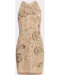 Aidan Mattox - Floral Bead & Sequin Halter Mini Dress - Lyst