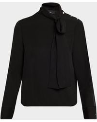 Theory - Long-Sleeve Silk Tie-Neck Blouse - Lyst