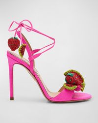 Aquazzura - Strawberry Punch Raffia Ankle-Tie Sandals - Lyst