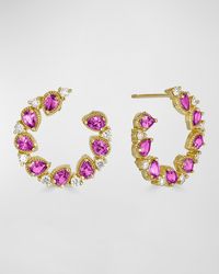 Tanya Farah - 18k Yellow Gold Jasmine Bloom Pink Sapphire & Diamond Earrings - Lyst