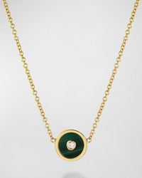 Retrouvai - Mini Compass Malachite Pendant Necklace With Diamond Center - Lyst
