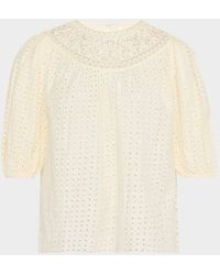 Ulla Johnson - Amina Eyelet Puff-Sleeve Top - Lyst