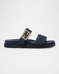 Fendi - Ff Feel Denim Slide Sandals - Lyst