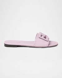 Fendi - Baguette Ff Leather Buckle Flat Slide Sandals - Lyst