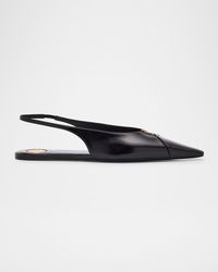 Saint Laurent - Babylone Leather Ysl Slingback Ballerina Flats - Lyst