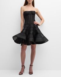 Bach Mai - Tiered Fit-&-Flare Strapless Bustier Mini Dress - Lyst