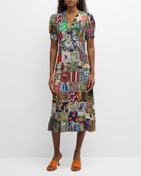 Libertine - Bloomsbury Collage-Print Sicilian Short-Sleeve Midi Dress - Lyst