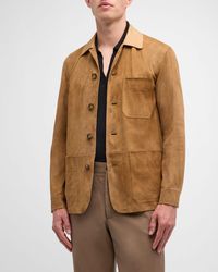 Canali - Suede Leather-Collar Chore Jacket - Lyst