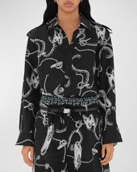 Burberry - Chain-Print Long-Sleeve Collared Silk Top - Lyst