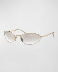 Prada - Curved Mixed-Media Oval Sunglasses - Lyst