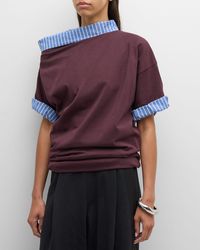 Dries Van Noten - Henessa Striped-Trim Off-The-Shoulder Short-Sleeve T-Shirt - Lyst