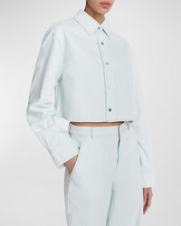 Vince - Cotton Twill Cropped Snap-Front Shirt - Lyst