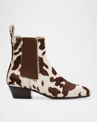Odissi - Ella Cow-Print Pony Hair Chelsea Booties - Lyst