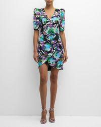 Black Halo - Neyda Floral-Print Puff-Sleeve Mini Dress - Lyst