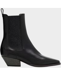 Brunello Cucinelli - Leather Wool Western Chelsea Booties - Lyst