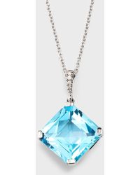 Lisa Nik - 18k White Gold Square Blue Topaz Pendant Necklace With Diamonds - Lyst
