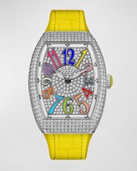 Franck Muller - 32mm Stainless Steel Vanguard Color Dreams Diamond Watch With Yellow Alligator Strap - Lyst