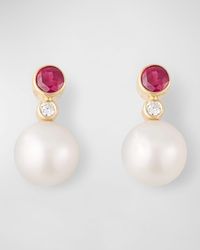POPPY FINCH - Gemstone Diamond Pearl Stud Earrings - Lyst