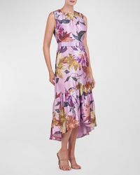 Kay Unger - Beatrix Ruched Floral-Print High-Low Midi Dress - Lyst