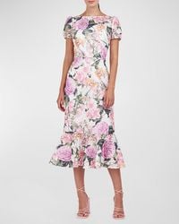 Kay Unger - Floral-Print Lace Flounce Midi Dress - Lyst