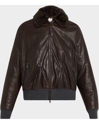 Brunello Cucinelli - Leather Biker Jacket With Removable Shearling Collar - Lyst