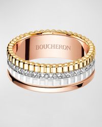 Boucheron - Quatre 18K Tricolor & Ceramic Diamond Ring - Lyst