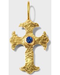 Elizabeth Locke - Gothic Cross Pendant With 3.5Mm Faceted Sapphire Center - Lyst