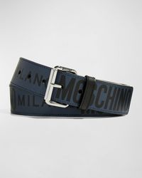Moschino - Allover Logo Leather Belt - Lyst